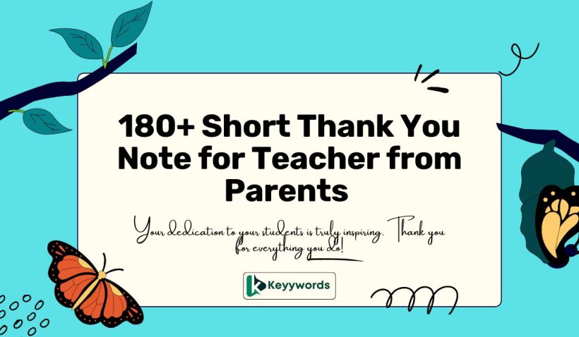 Short Thank You Note for Teacher from Parents