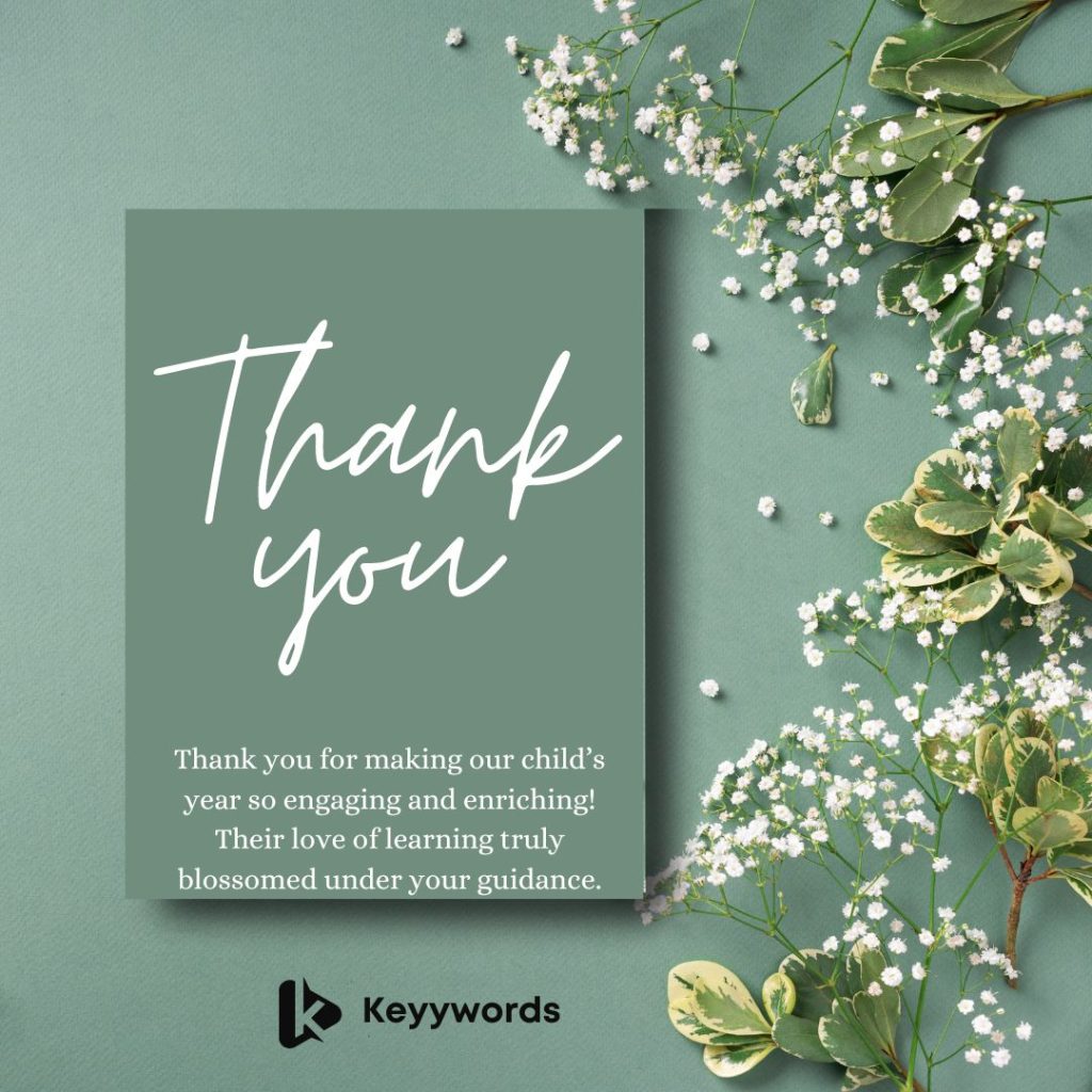 Short Thank You Note for Teacher from Parents (End of Year)