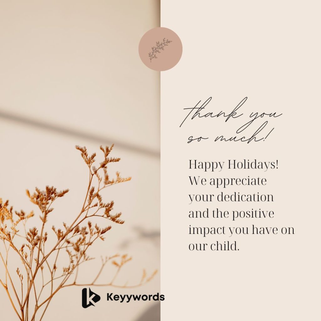 Short Thank You Note for Teacher from Parents (For Christmas)