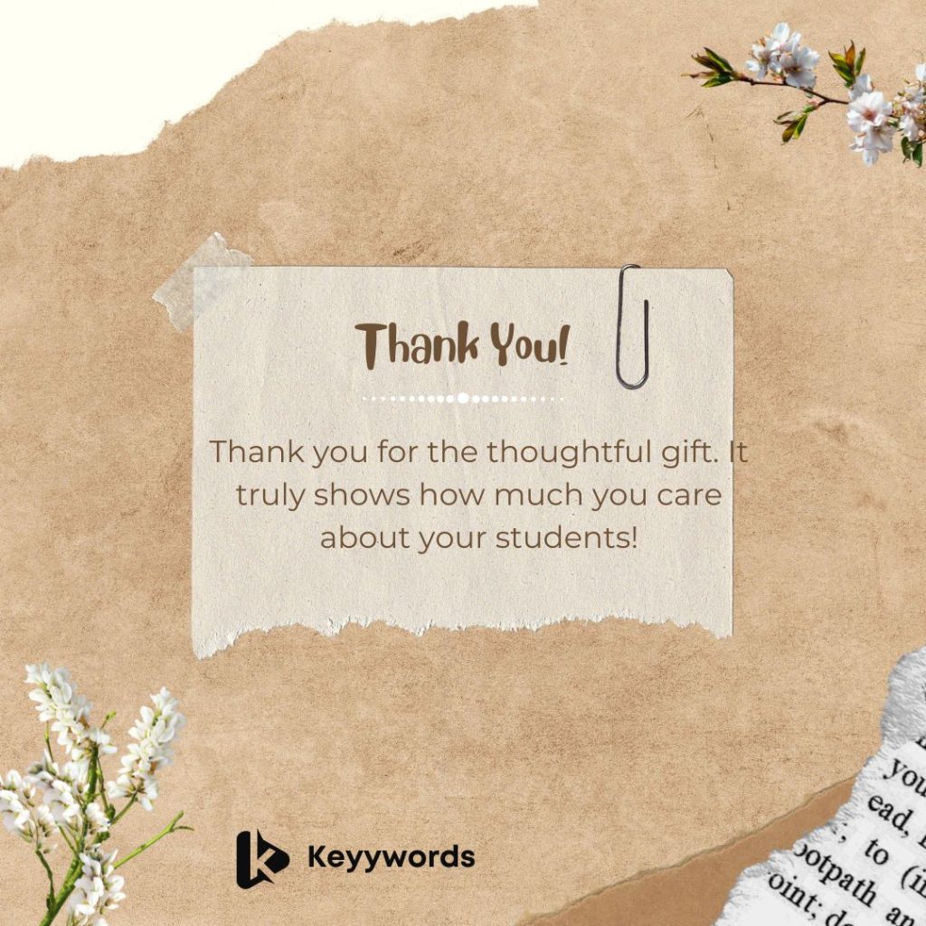 Short Thank You Note for Teacher from Parents (For Gifts)