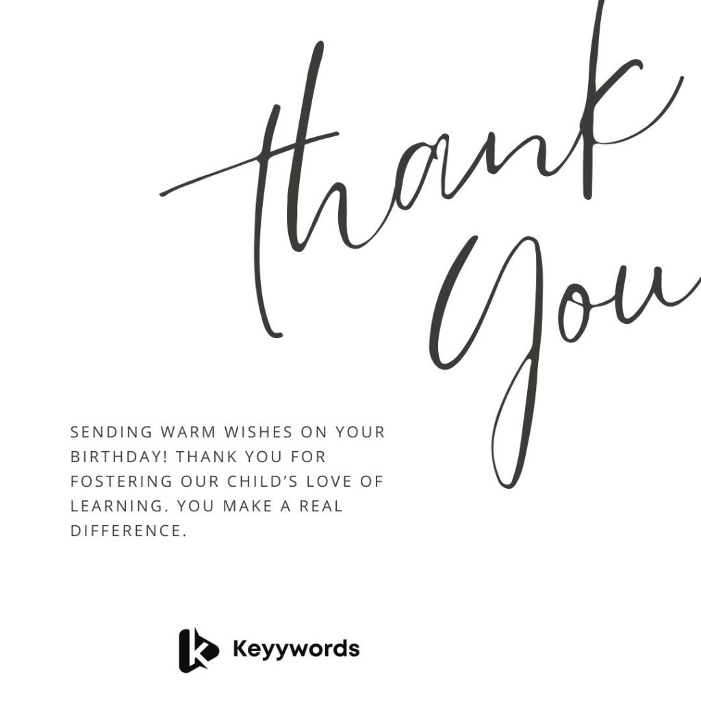 Short Thank You Note for Teacher from Parents (For Their Birthday)